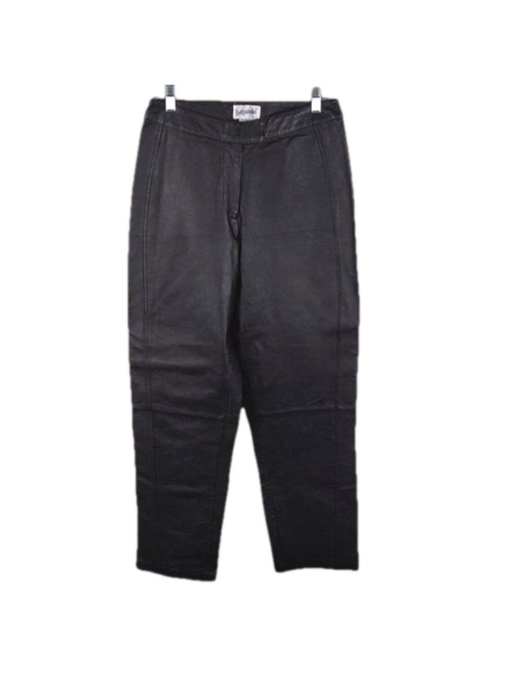 Bagatelle Vintage Black Genuine Leather High Rise Zip Up Straight Leg Moto Pant